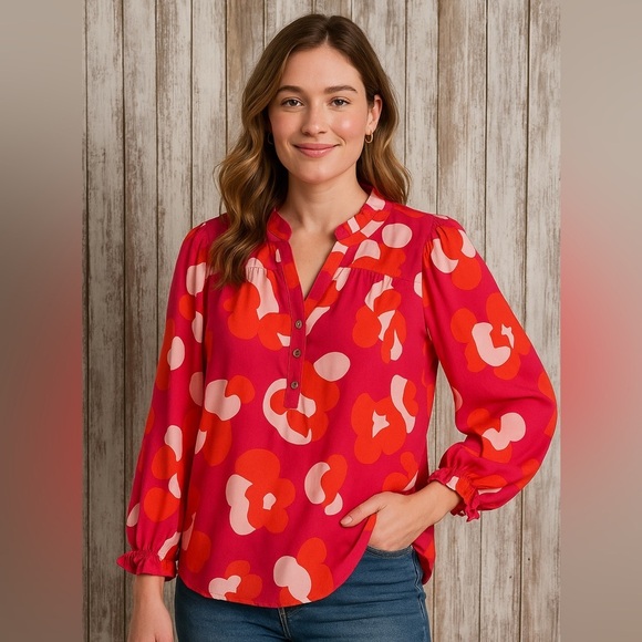 Michelle Mcdowell Tops - Michelle McDowell Pink Popover Blouse